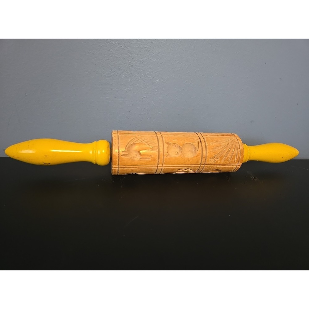 Vintage Wood Springerle Rolling Pin Shortbread Cookie Wood Mold